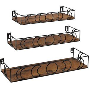 New Moon Phase Wall Shelves, 3 Pack Floating Book Plant Shelves for Bedroom